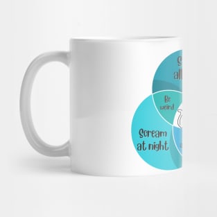 Venn Diagram Cats Sleep all day Trash the house Scream at night Mug